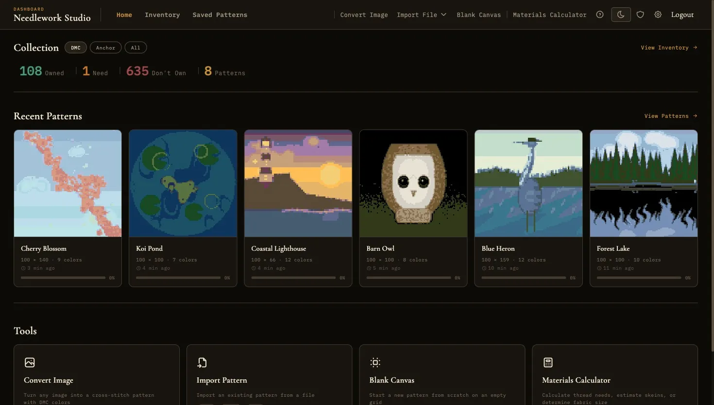 Home dashboard with stats cards