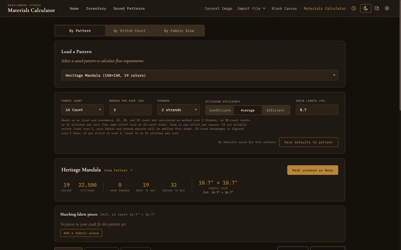 Materials calculator