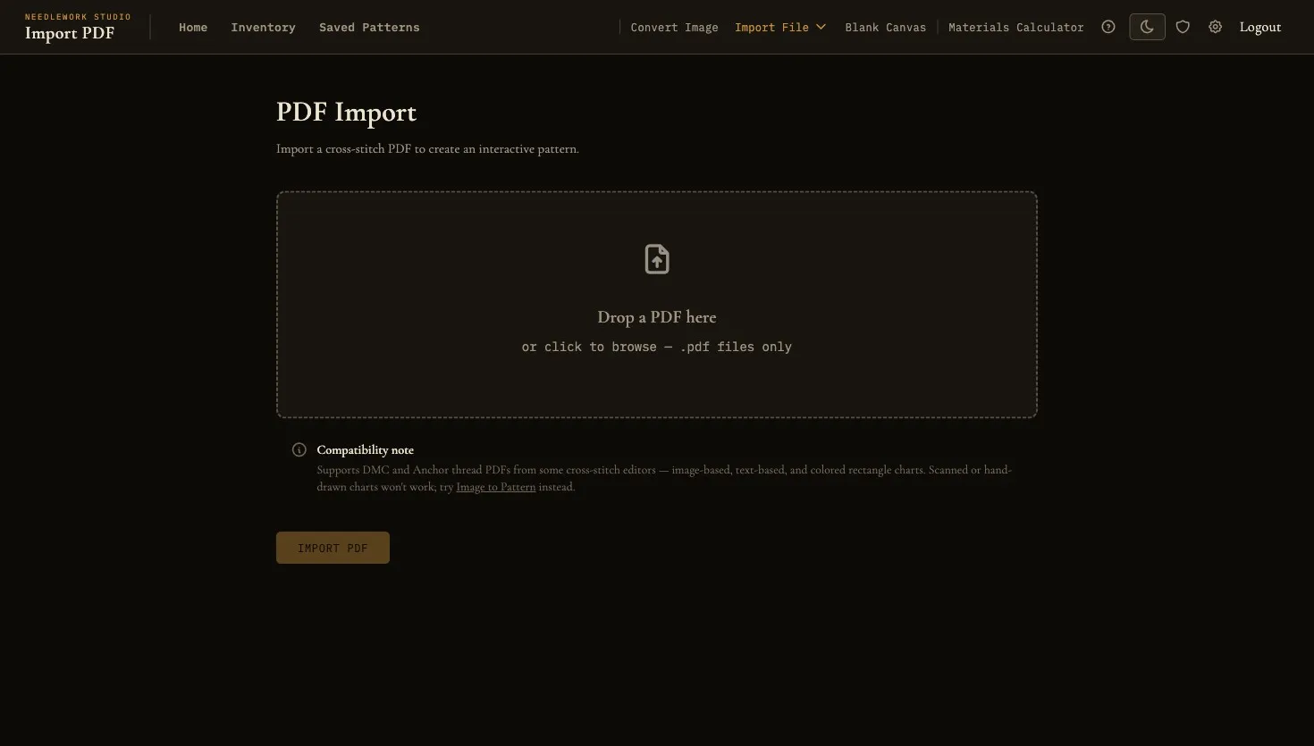 PDF import interface