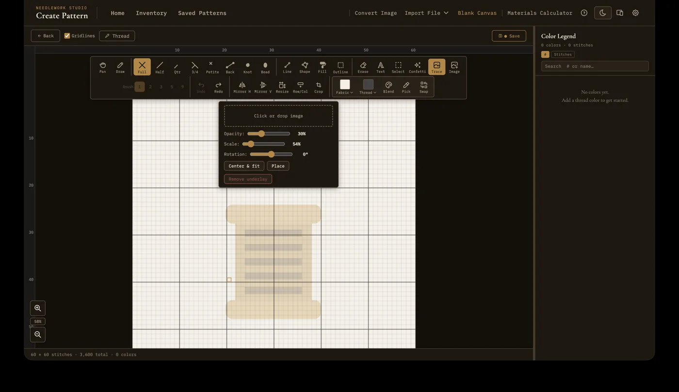 The trace tool in the pattern editor