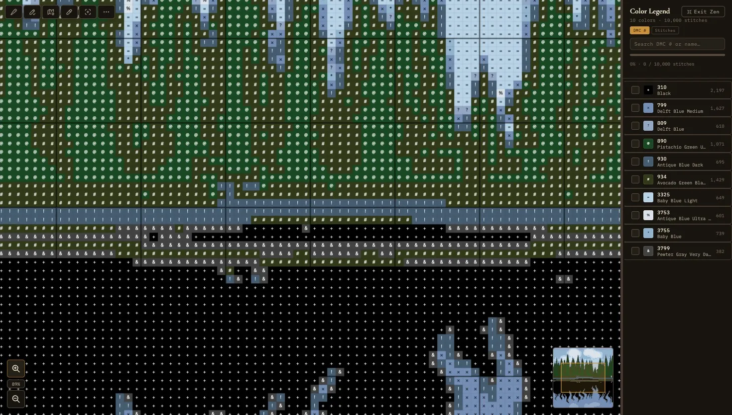 Zen mode with distraction-free fullscreen pattern view